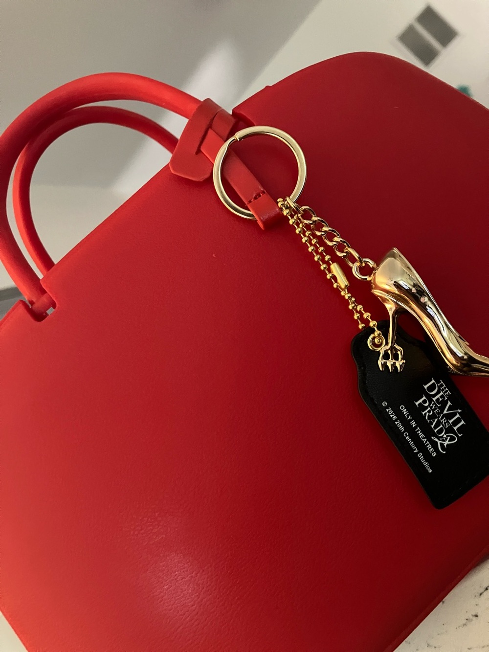 Red Tote with Gold Shoe Charm-The Devil Wears Prada 2 Popcorn Bucket🍿Purse